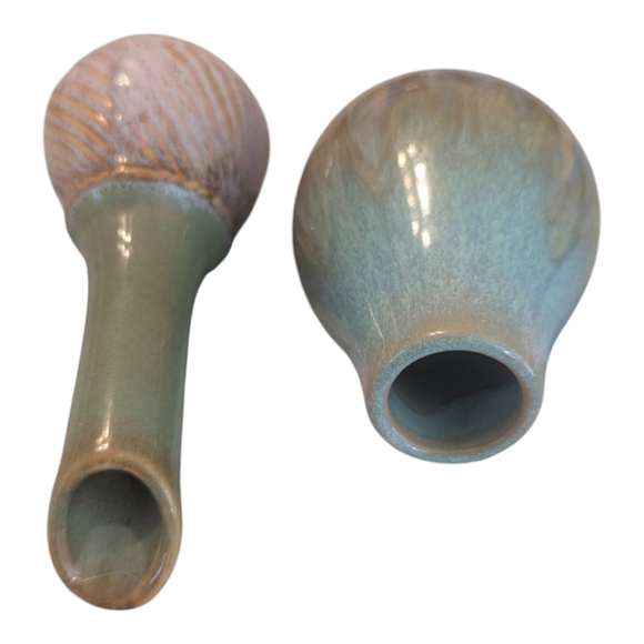 Vintage Pair Of Ceramic Blue, Green And Brown Small Bud Vases 4.25"-5" - Picture 5 of 7